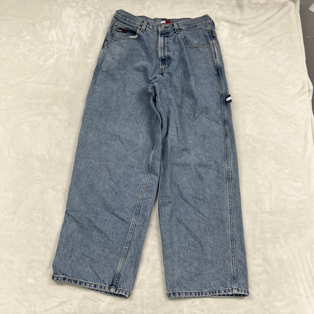Tommy Jeans Carpenter Pants Mens 31x30 Blue Light Wash Wide Leg Baggy Vintage
